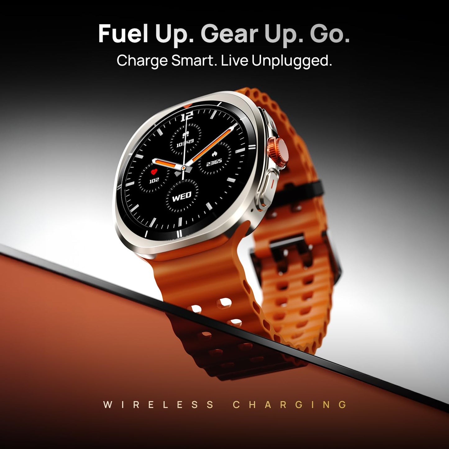 Fire-Boltt Axiom Smart Watch 1.43" Super AMOLED Display,Health & Fitness Tracking,Always-On Screen, Wireless Charging, Rotating Crown, Bluetooth Calling, Metal Case Smart Watch for Man & Woman-Orange