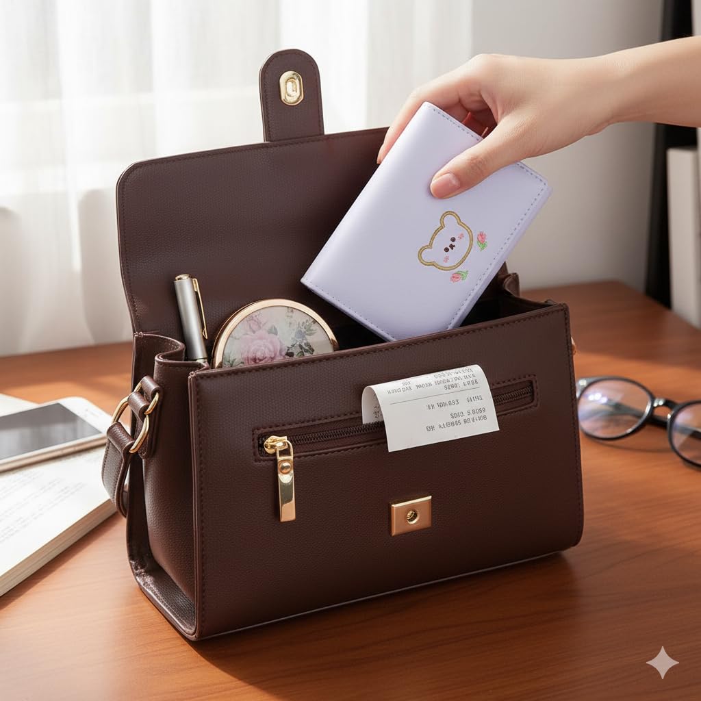 INOVERA (LABEL) Trifold Wallets for Girls, Women - Faux Leather Mini Credit Cards, Cash Holder Wallet - Small Pocket Purse (Purple)