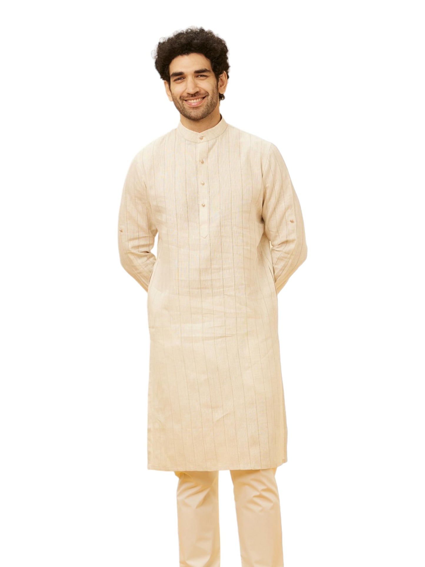 Manyavar Mens Natural Linen Only Kurta