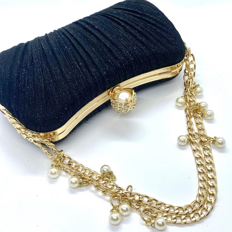 Mastyle® Pleated Clutch Handbag For Women With Double Chain Strap And Bulb Design Lock