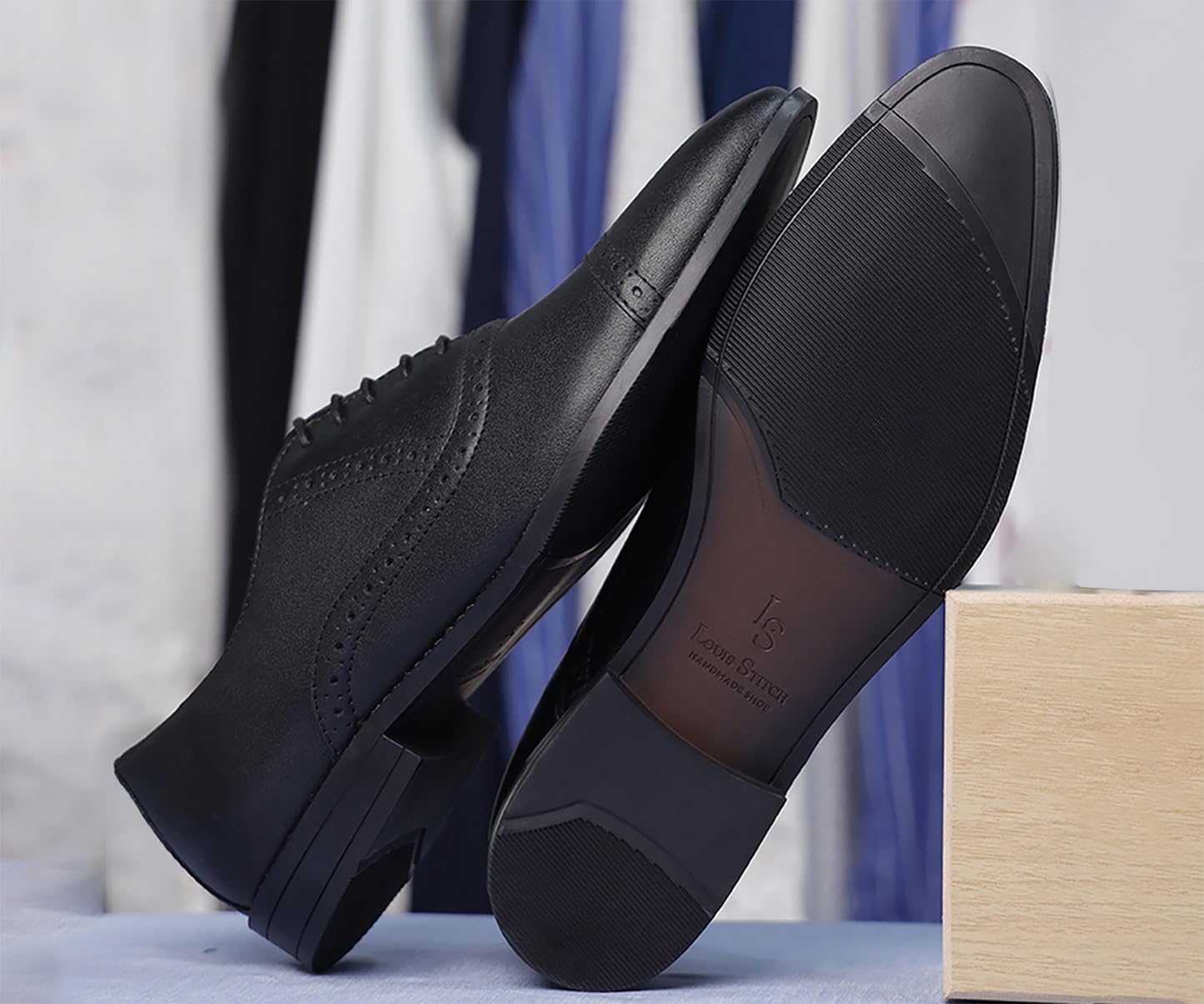 LOUIS STITCH Men's Formal Lace-up Oxford Shoes for Men | Solid Design | Ideal for Formal, Business Casual, and Parties | Obsidian Black, Size UK 7 RGOXJB