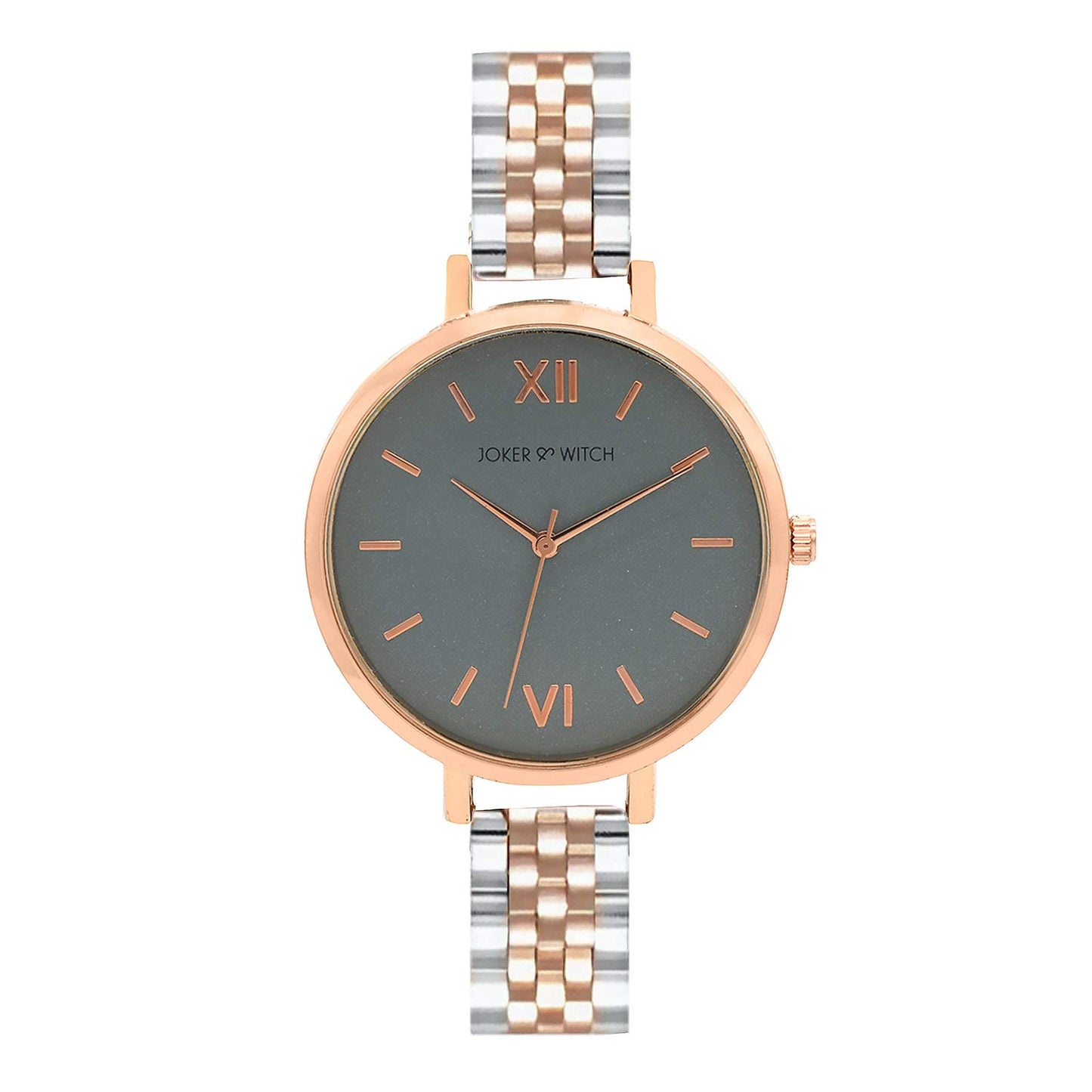 Joker & Witch Stainless Steel FAE Grey Dial Rosegold Analogue Watch Bracelet Gift Set for Women, Gray Band