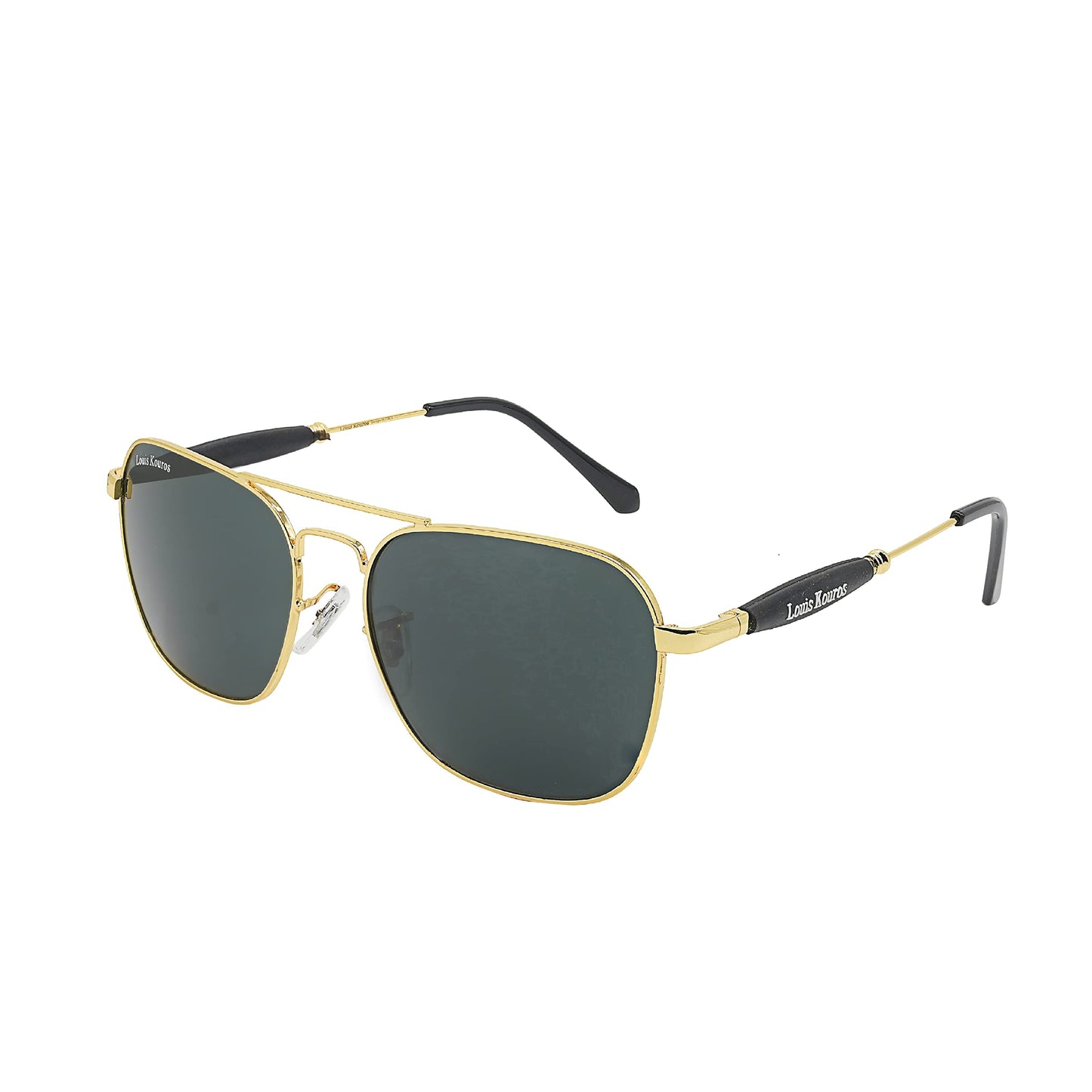 Louis Kouros Tigor Square Classic 1208-2168 sunglasses | Gold Frame | Black Lens | Mirror Lens | 400 UV Protected | For Men & Women| Medium