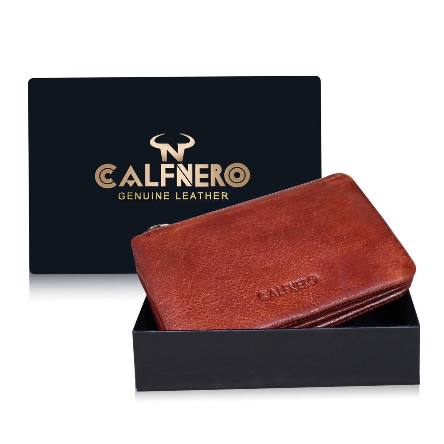 Women's Genuine Leather Wallet-Long Purse Wallet, Zip Pocket and Note Compartments (Cognac)