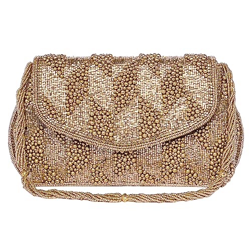 Peora Gold Clutch Purses for Women Handmade Evening Sling Handbag Stylish Bridal Fashion Clutch Bag for Girls (C158G)