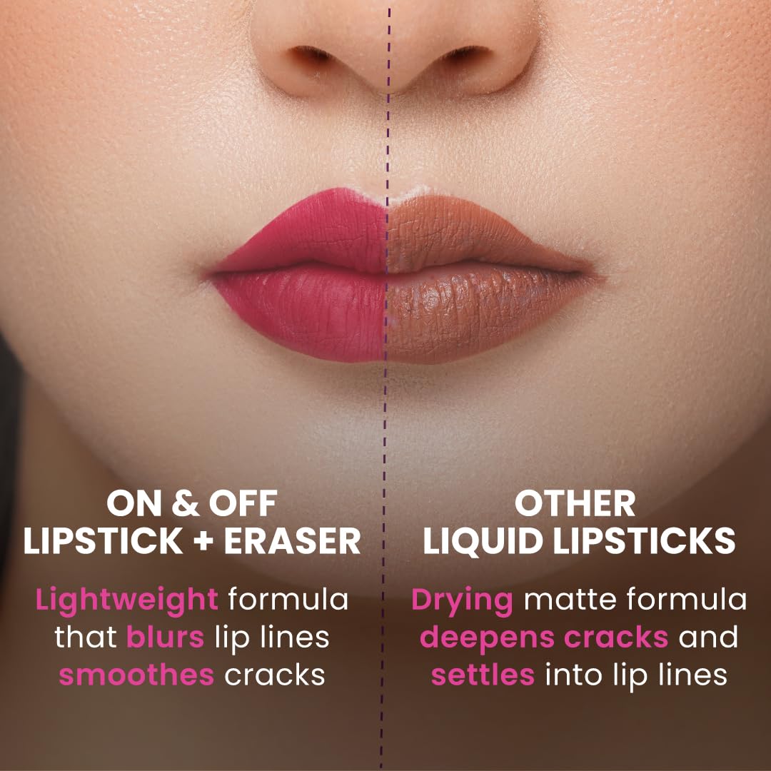 Typsy Beauty ON 'n' OFF Lipstick & Eraser | 12 Hr Stay Creamy Matte Formula (Chocolate Brown) | Smudge & Transfer Proof | Nourishing Remover Oil & Leave-On Mask | Vegan | 8 shades | 2.5 ml x 2.5 ml