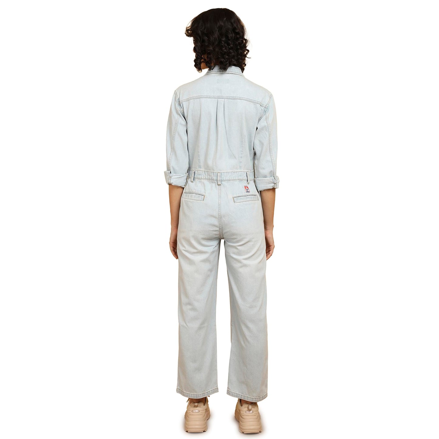 Wrangler Women's Solid Blue Classic Regular Fit Jumpsuit