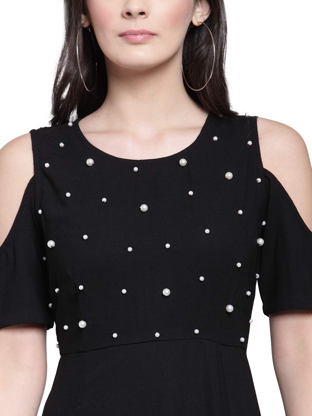 pluss Women's Georgette a-line Maxi Dress (LDR2930- Black_M)