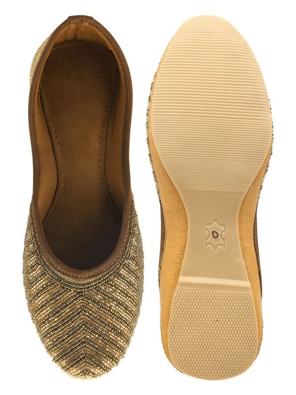 DESI COLOUR Women Ethnic Footwear Mojari/Punjabi Jutti-Sleek Pearl-Gold