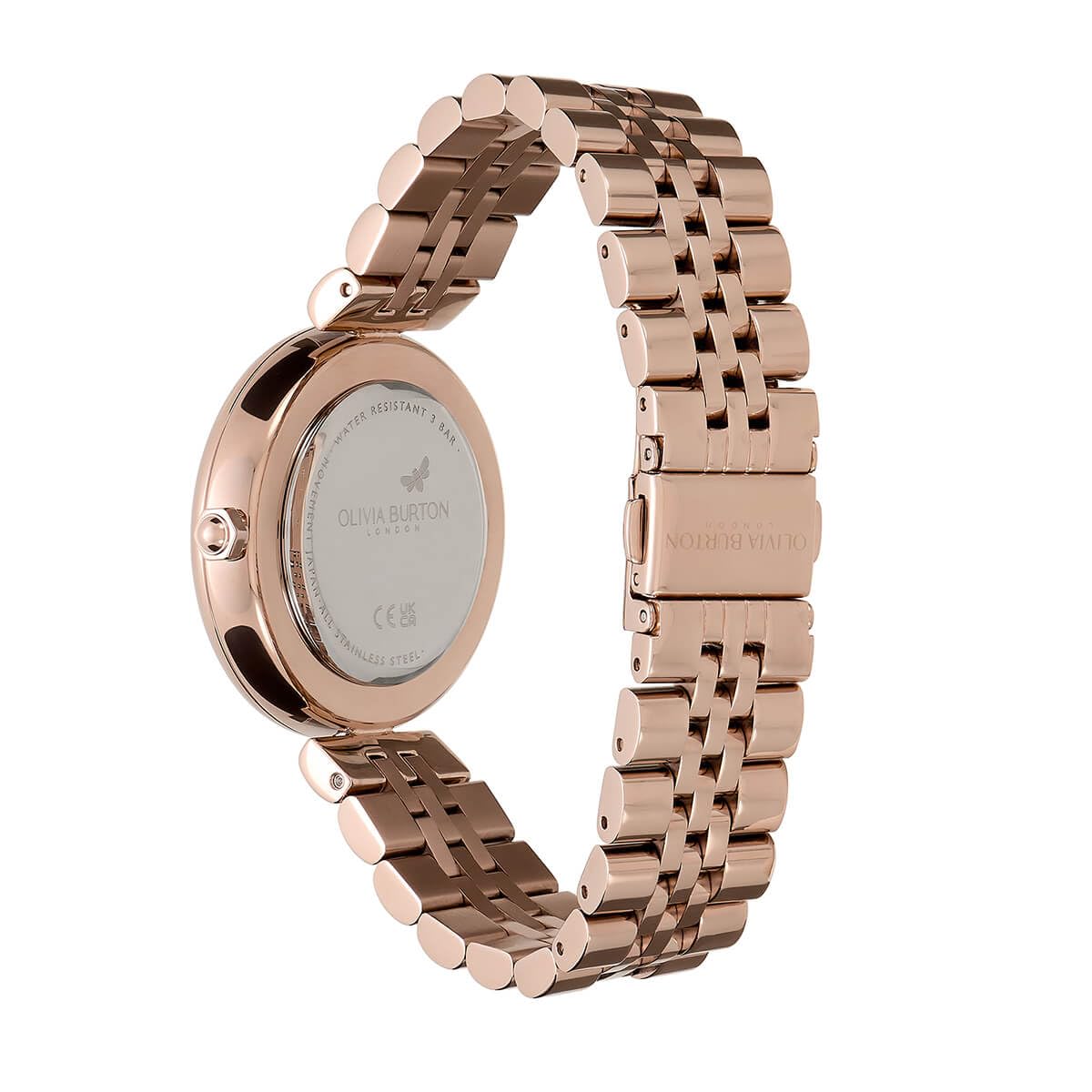 Olivia Burton Dogwood Qtz Basic Silver White Round Dial Women's Watch|Ionic Plated Carnation Gold Steel Material|Gold Color Band - 24000090