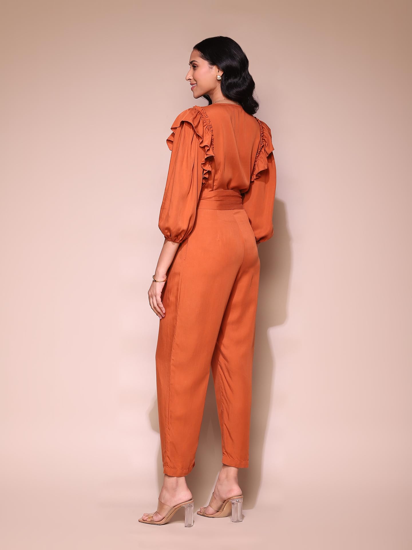 Label RITU KUMAR Rust Ruffle Jumpsuit