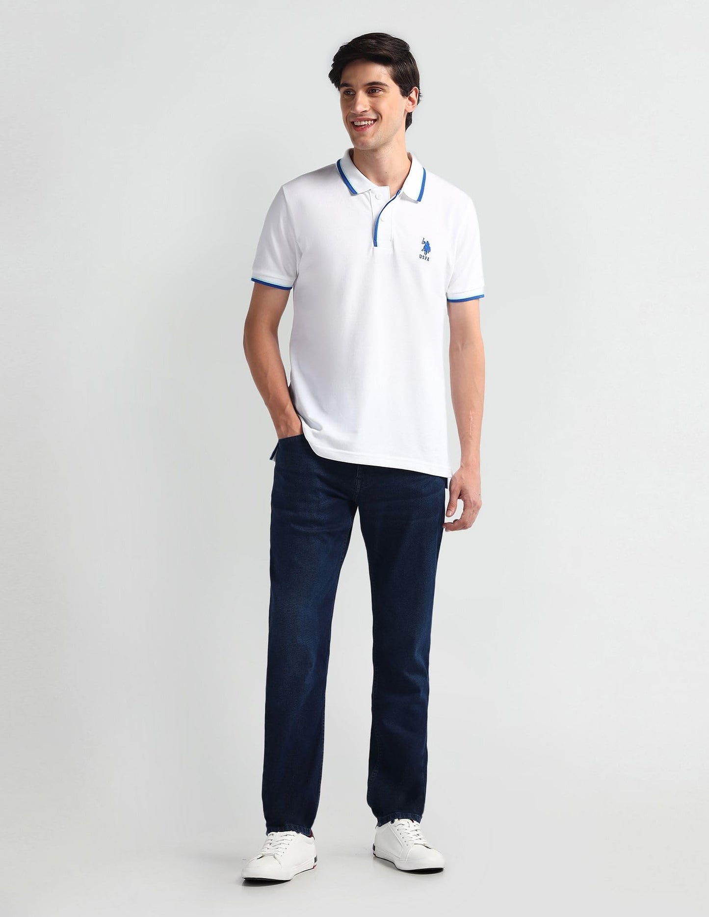 U.S. POLO ASSN. Men's Brandon Slim Tapered Fit Mid Rise Jeans (UDJENO1803_Blue_32)