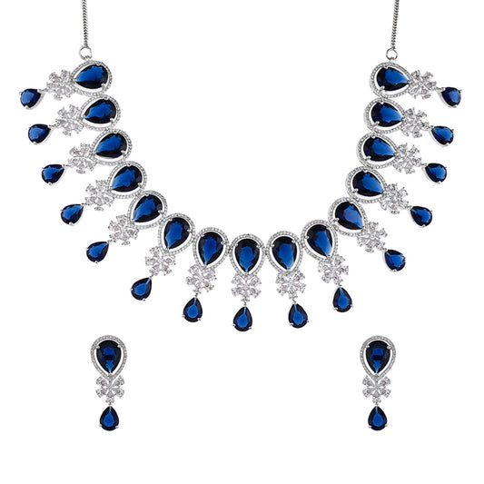 VOYLLA Cz Elegance Blue Teardrop Zircons Jewellery Set For Women|Womens Jewellery Set|Gift For Women|Womens Gift|Gift For Her|