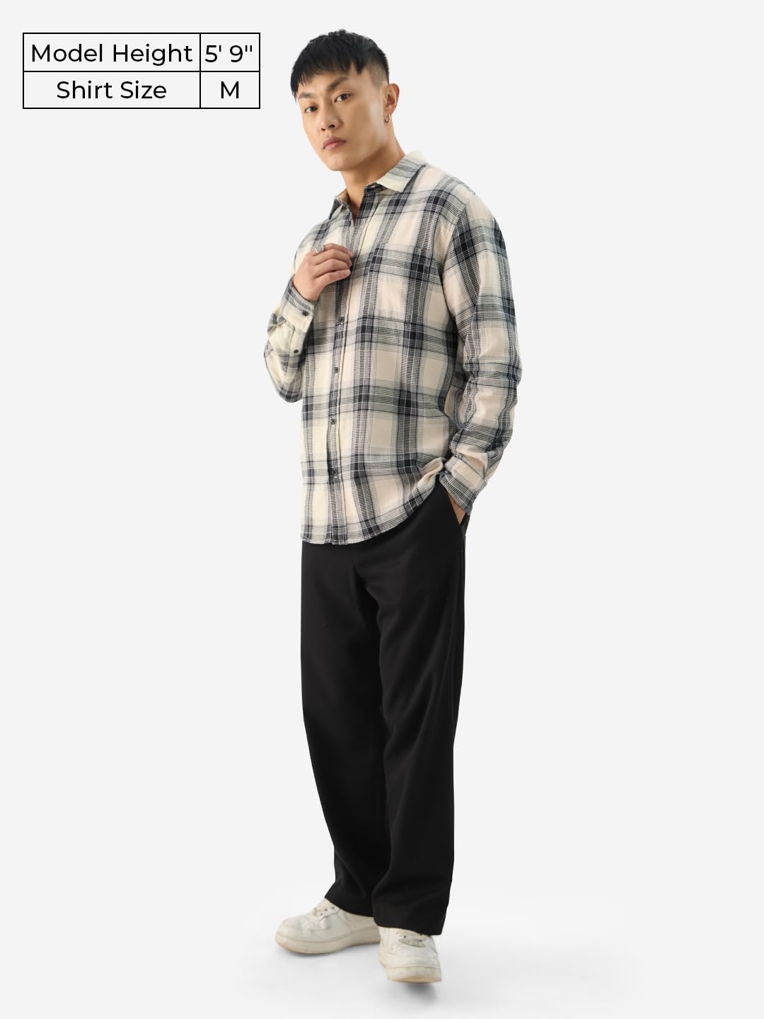 The Souled Store Plaid: Waffle Black Men and Boys Long Sleeve Collared Neck Button Front Regular Fit Cotton Shirts
