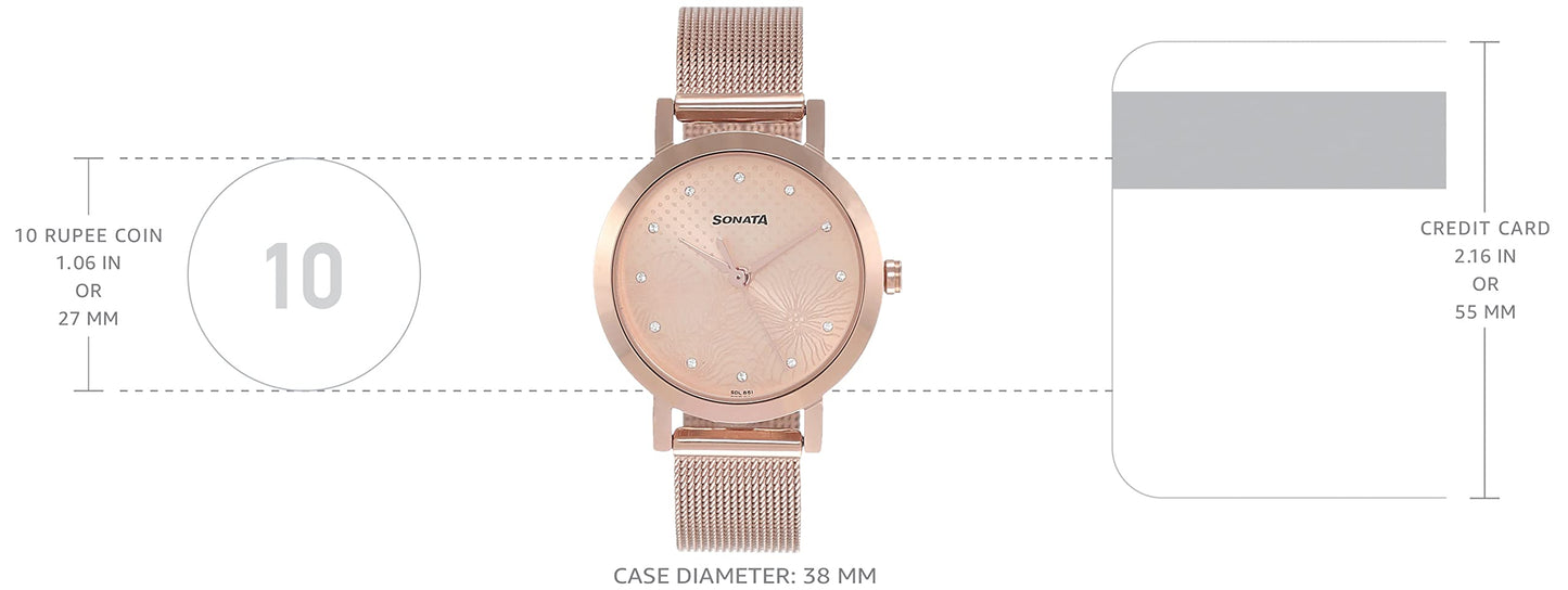 Sonata Linnea Rose Gold Dial Women Watch with Stainless Steel Strap-NR8174WM02