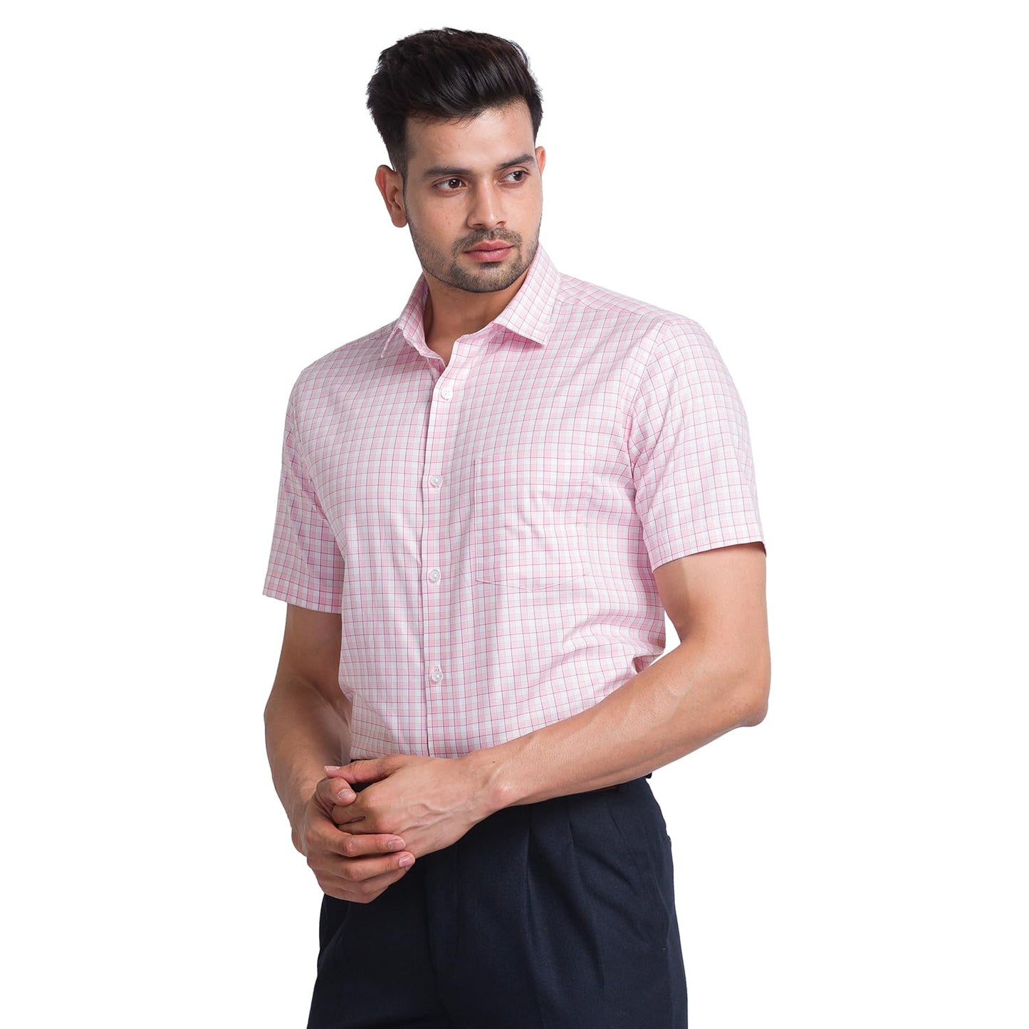 Park Avenue Men's Checkered Regular Fit Shirt (PMSL16538-R3_Medium Red 39)