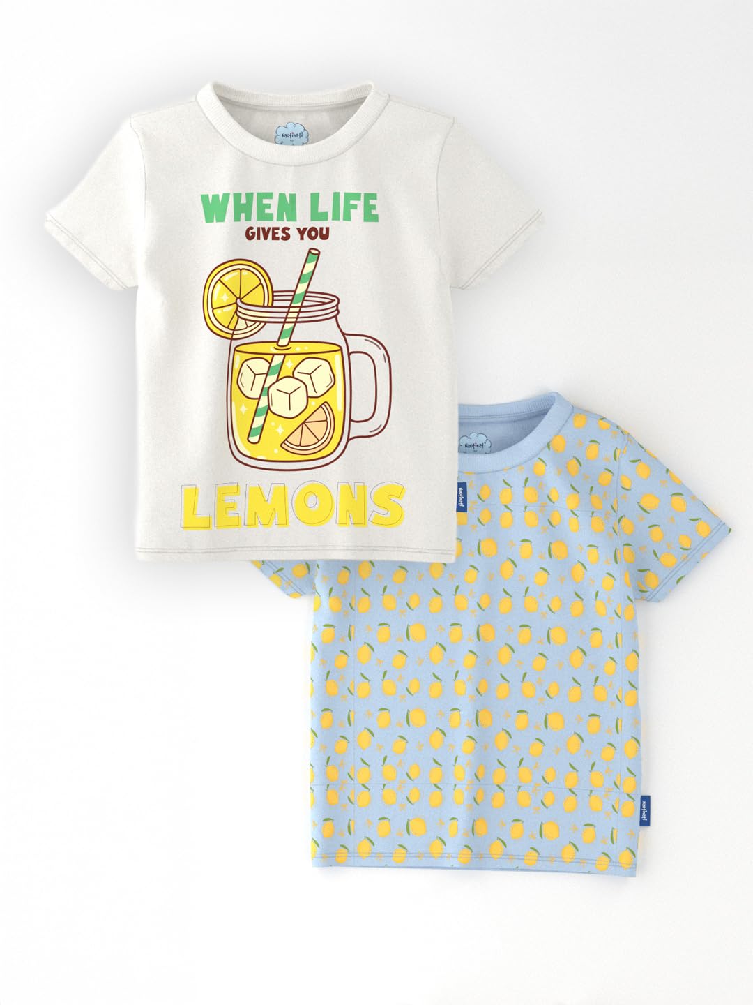 Nautinati Girls’ Mango and Lemon Print Cotton T-Shirts | Pack of 2 T-Shirts for 2 to 10 Years