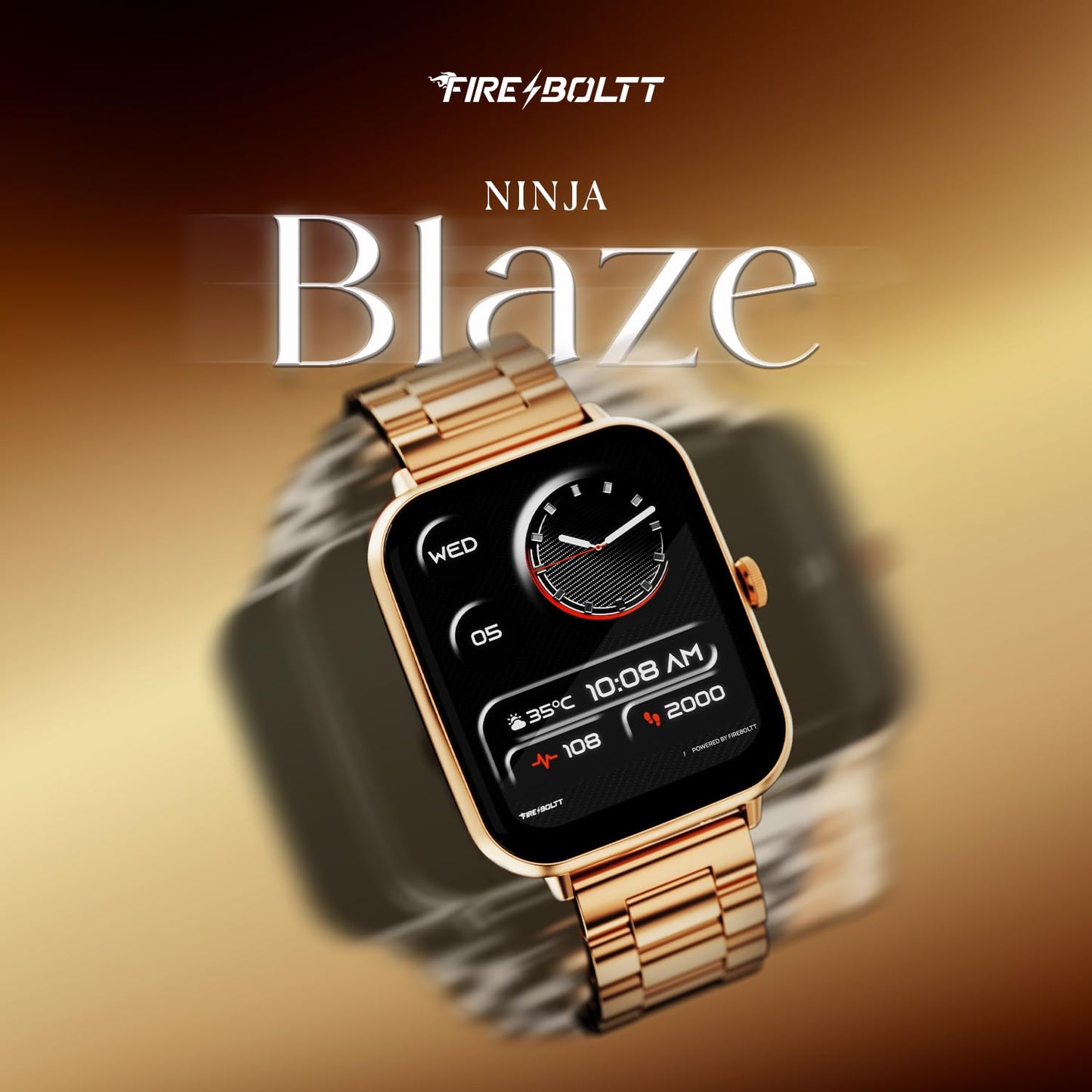 Fire-Boltt Ninja Blaze Smart Watch, Stainless Steel Strap & Steel Body, 1.83” Display Bluetooth Calling Built-in Mic & Speaker, 120+ Sports Modes, Smartwatch for Man and Woman Imperial Gold