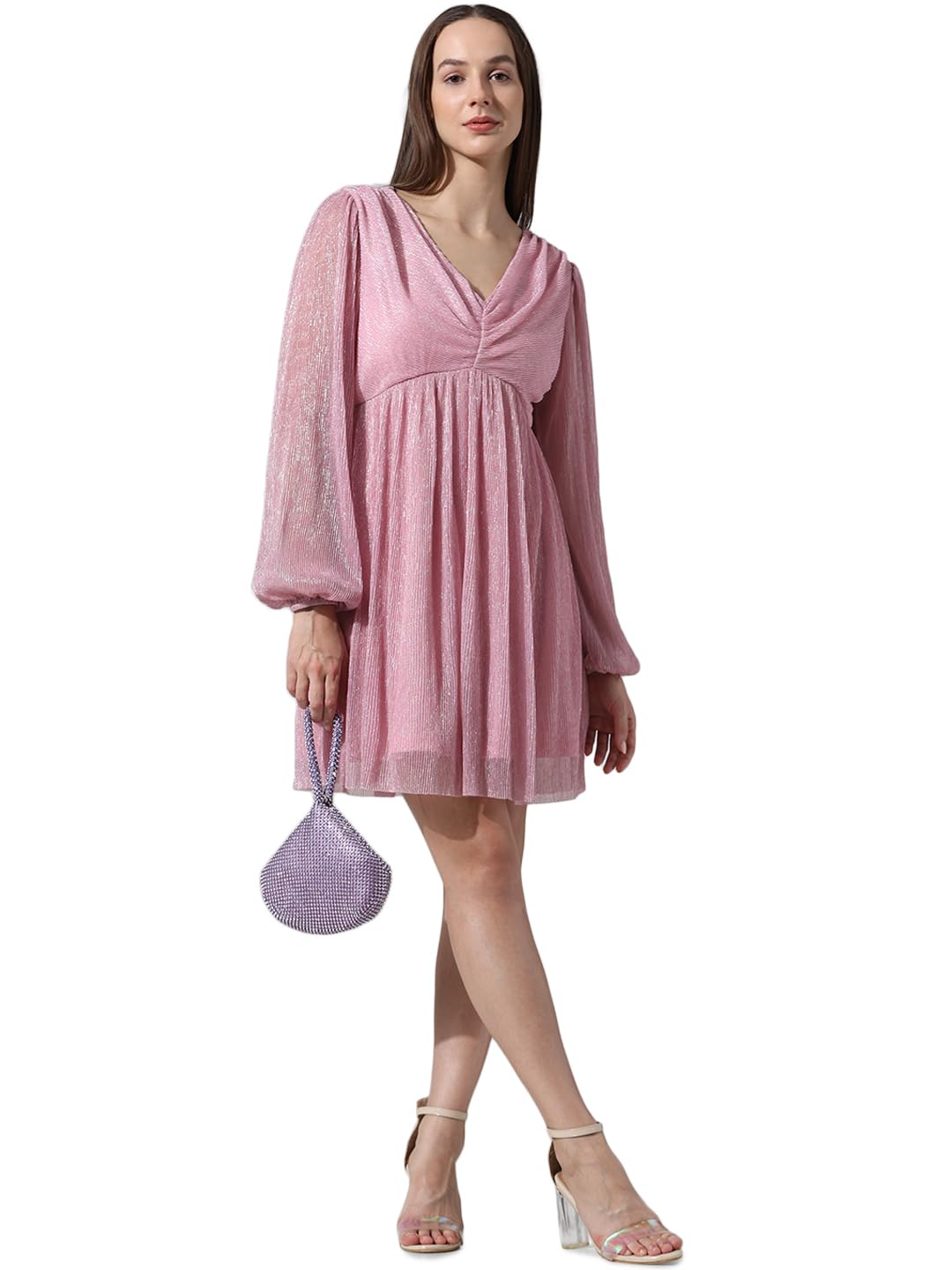 ONLY Women Solid Polyester Above Knee Fit & Flare Pink A-line Dress