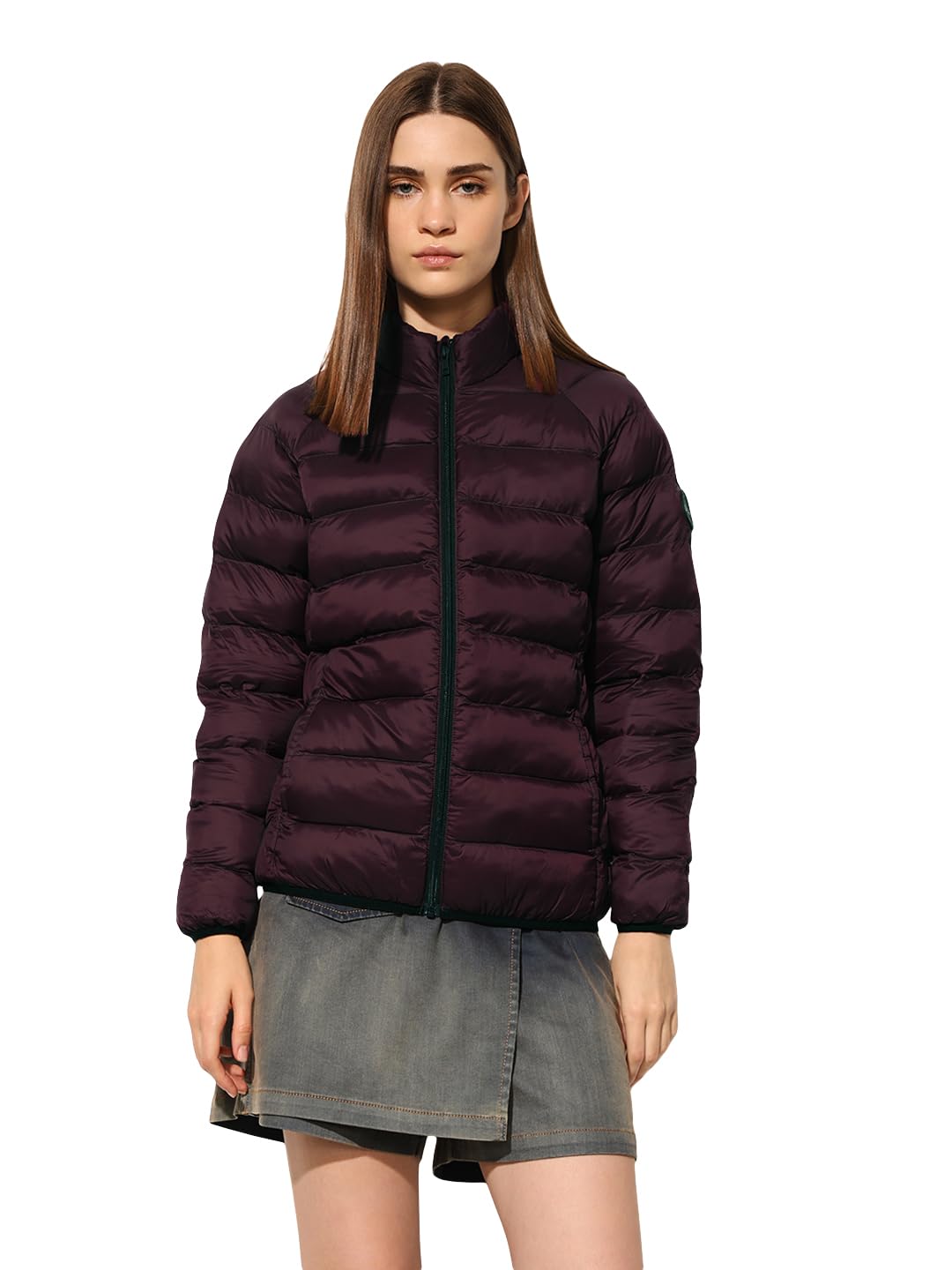 ONLY Women's Solid Slim Fit Maroon Jacket