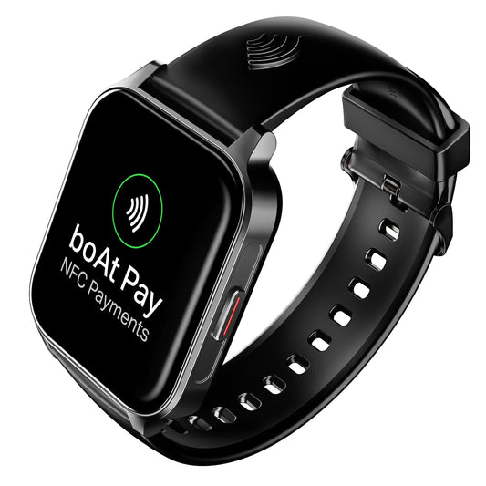 boAt Newly Launched Wave Fortune w/NFC Tap & Pay, 1.96" (4.9 cm) HD Display, Bluetooth Calling, AI Voice Assistant, Cloud & Custom Watch Faces Smart Watch for Men & Women(Active Black)