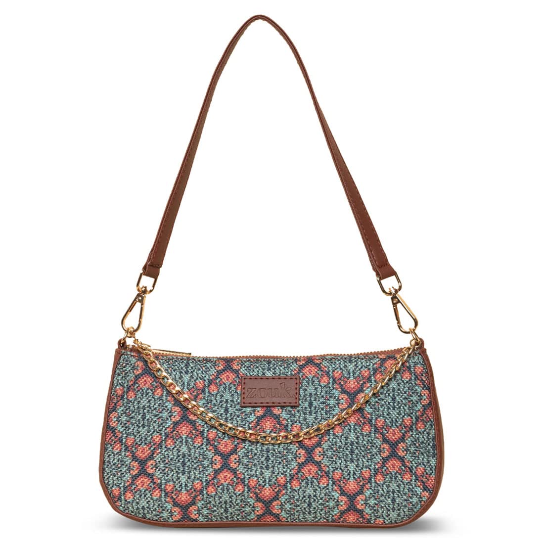 ZOUK Baguette Bag | Crossbody Bags for Women | Women's Handbags | Stylish Sling Bag for Woman | Vegan Leather Evening Bag | Travel & Office Use | Purse and Wallet | Kolkata Nouveau Print