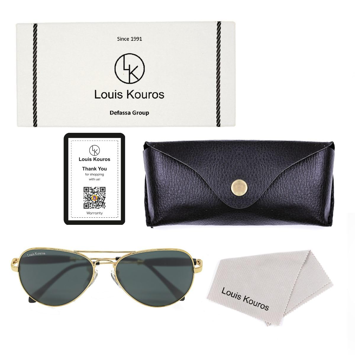 Louis Kouros Airomade Aviator Classic 3517 sunglasses | Gold Frame | Black Lens | Mirror Lens | 400 UV Protection | For Men & Women | Medium | 62 mm Lens Width
