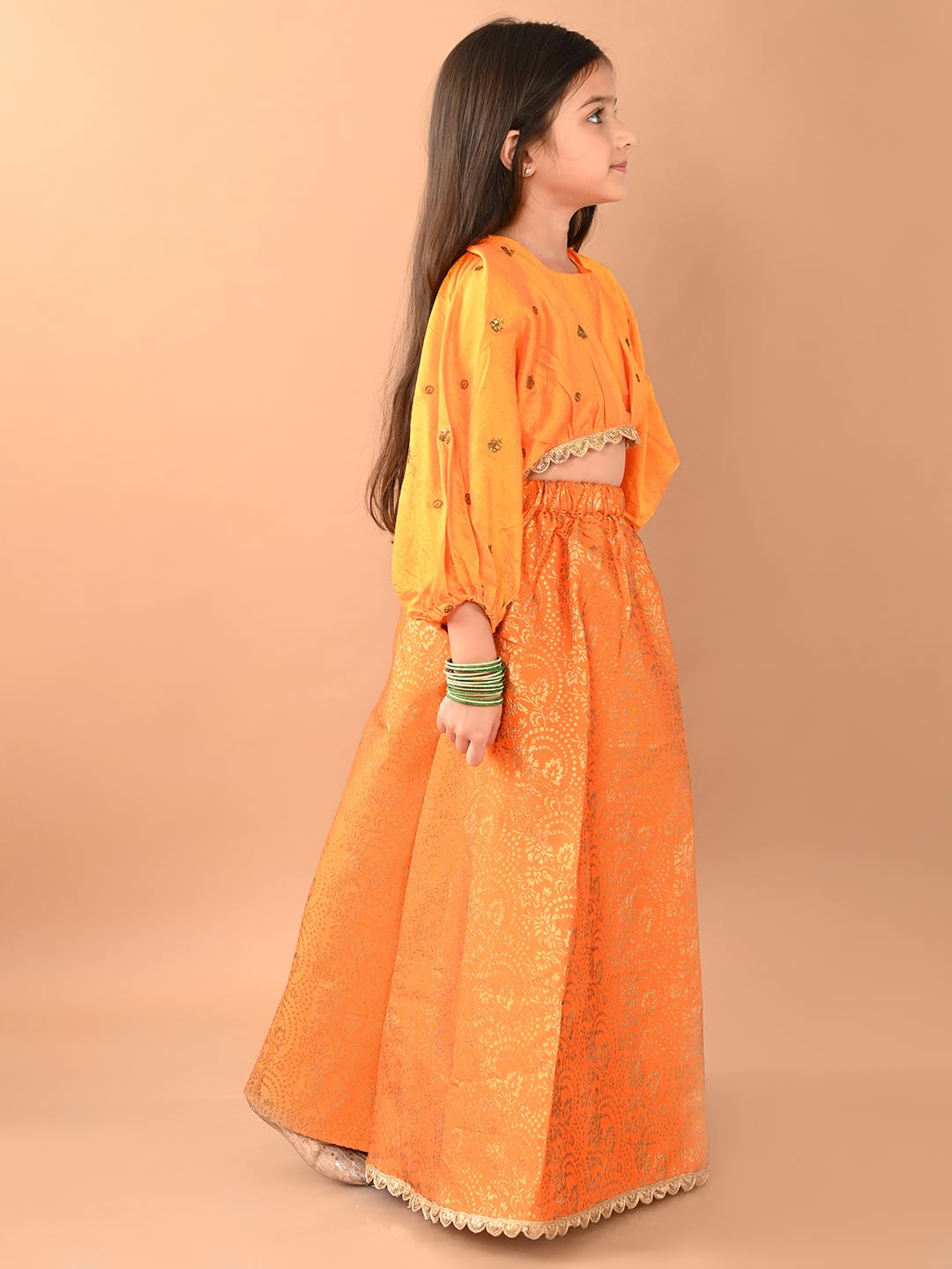 LILPICKS Stylish Embossed Flared Lehenga Choli Set for Girls (Yellow) (11-12Y)