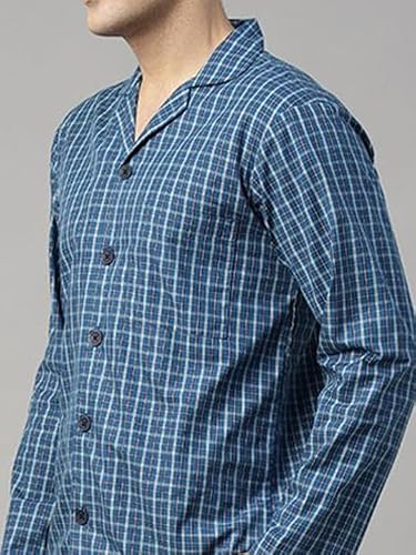 Hancock Men Checked Night Suit Blue Size M