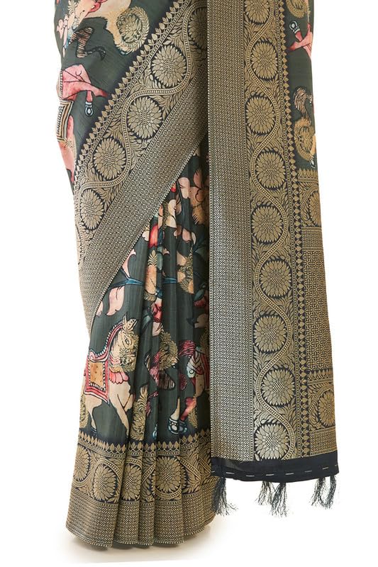 Soch Tussar Silk Women's Woven Tussar Saree (Srevjq23228A_Charcoal)