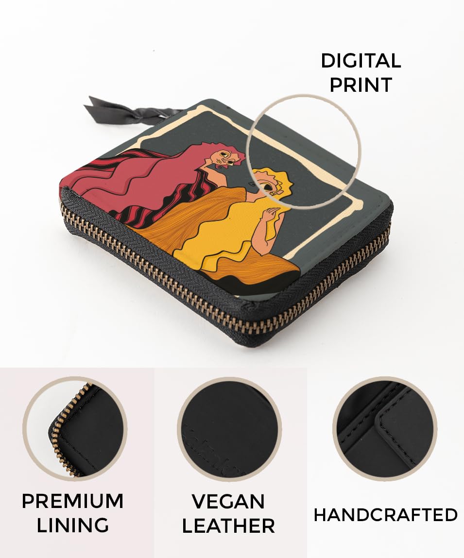 Kalankit Wallet for Women | Compact Vegan Leather Ladies Purse, Slim and Easy to Fit in Pocket with Card Slots, Cash & Coin Pocket | Small Bi-Fold Zip Wallets for Woman | Shared Silence