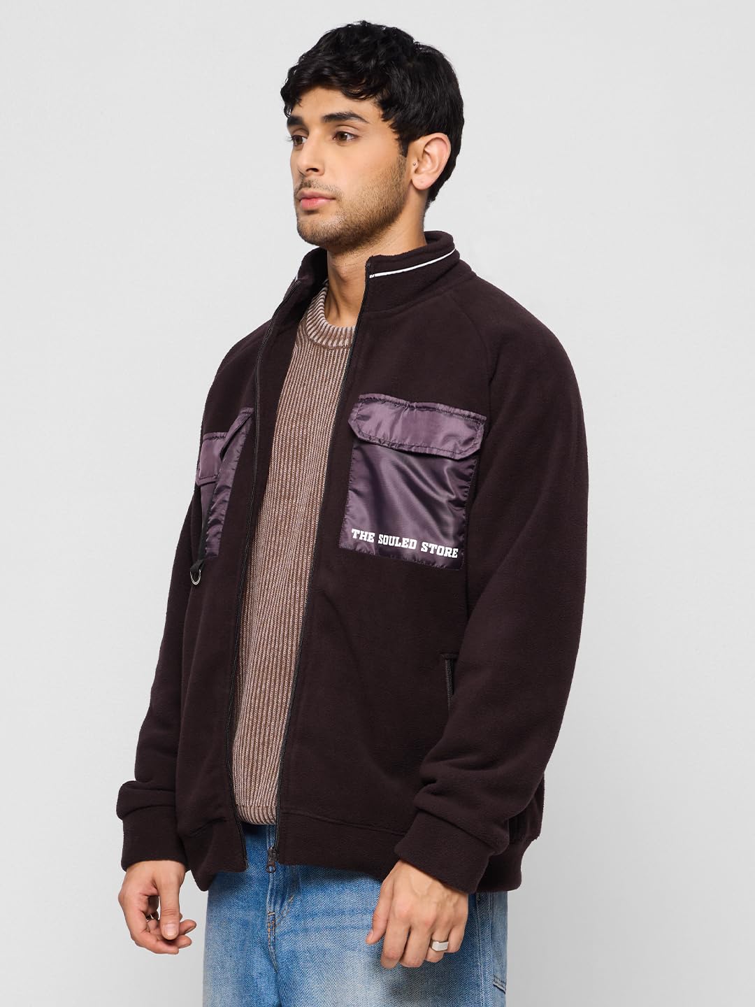 The Souled Store Utility Jacket : Plum Long Sleeve Button Front Jackets for Men and Boys
