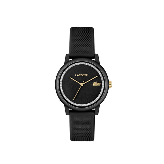 Lacoste Lacoste.12.12 Go Qtz Basic Black Round Dial Women's Watch|Black Silicone Material|Multi Color Band - 2001310