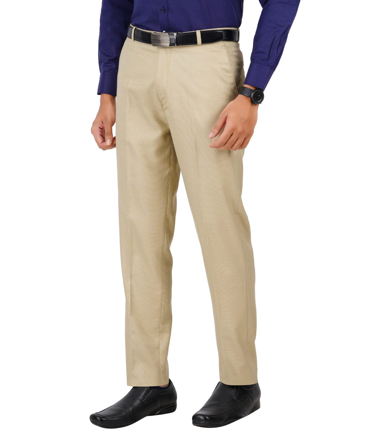 Mc Henry Men's Stretchable Self Design Light Beige Formal Regular Fit Trousers(LLBEIGE3804-34_Colour-Light Beige_Size:34)