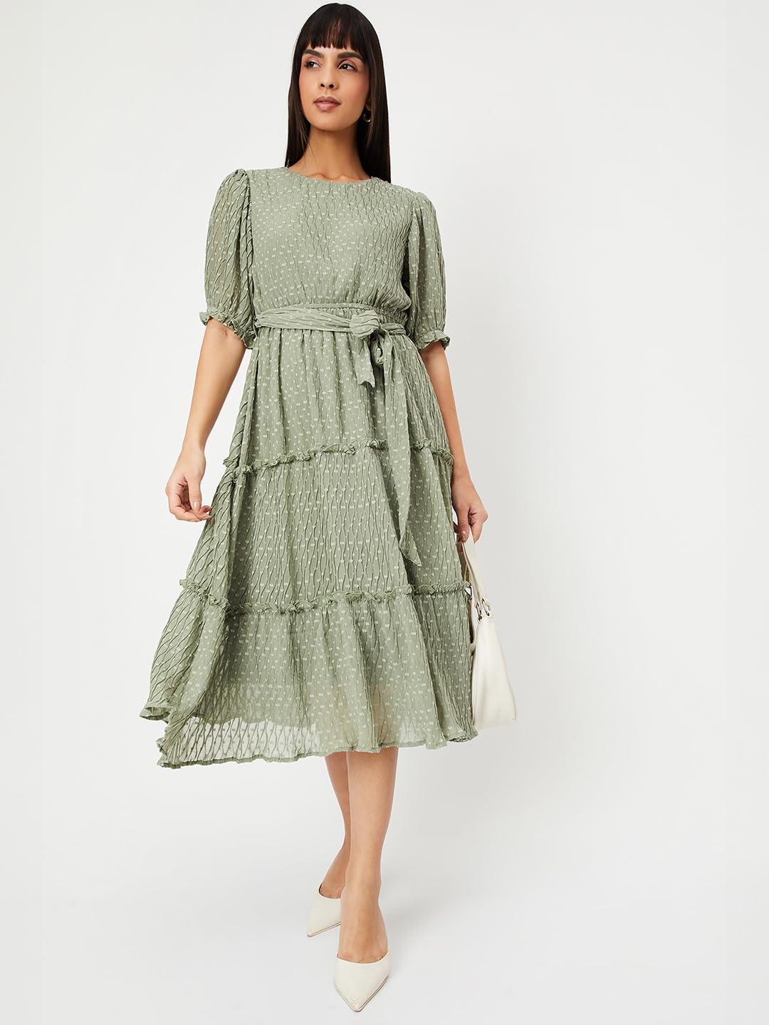 Max URB_N Women Textured Tiered Dress