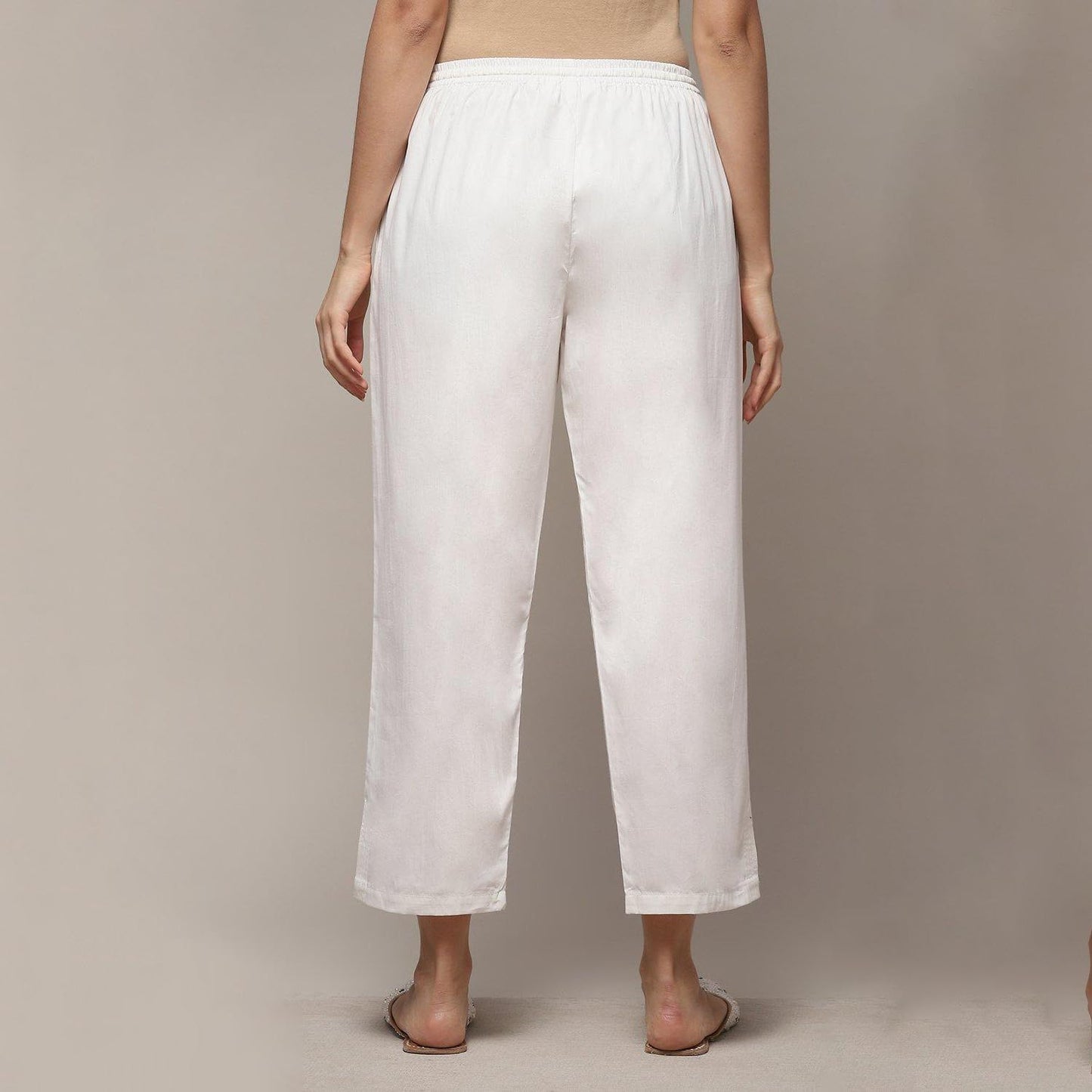 BIBA Women Solid Regular Bottom Wear(Bottom W14910_Off White_XXL)