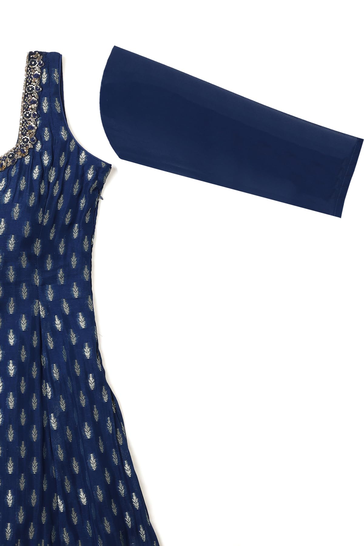 Soch Womens Blue Brocade Woven Design Suit Set With Mirror And Cutdana