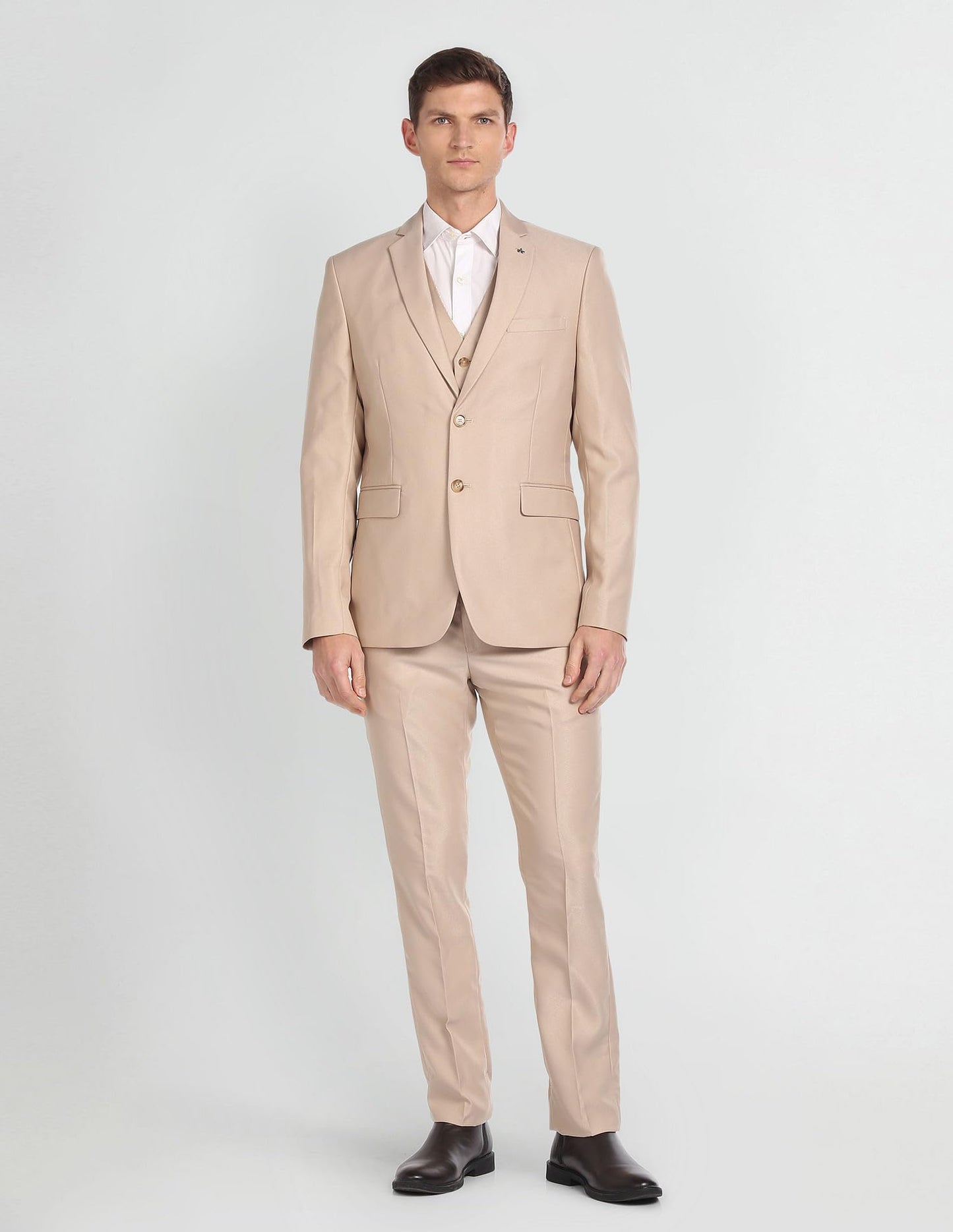 Arrow Men's Polyester Single Breasted Business Suit Pants Set (ARAGSU5541_Beige
