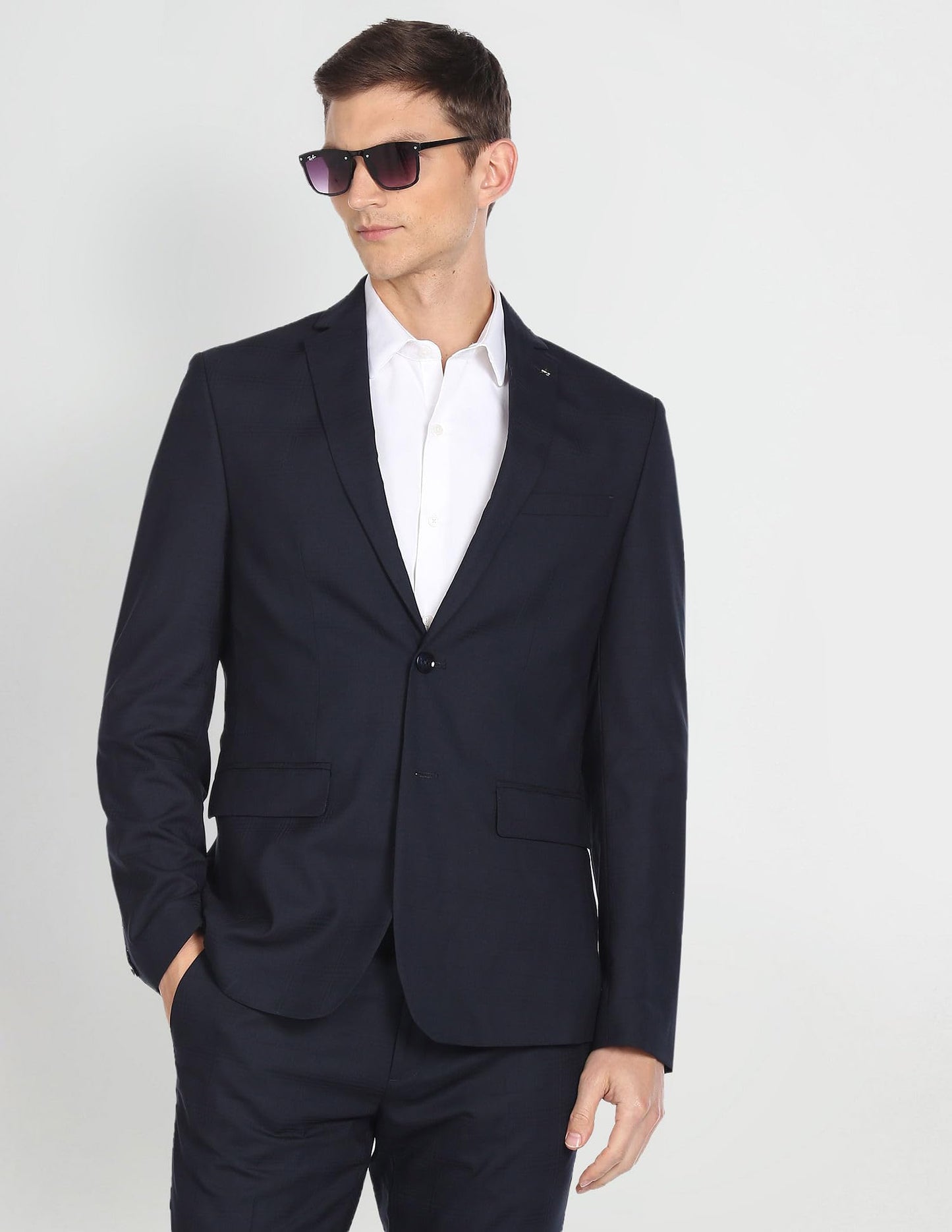 Arrow Men's Polyester Single Breasted Business Suit Pants Set (ARAFSU5522_Navy