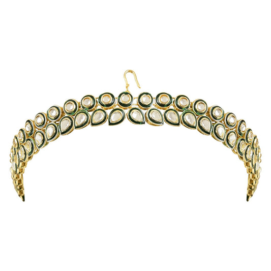 I Jewels Gold Plated Traditional Meenakari Kundan Handcrafted Sheeshphool Matha Patti Sheeshpatti For Women/Girls (T2113G)