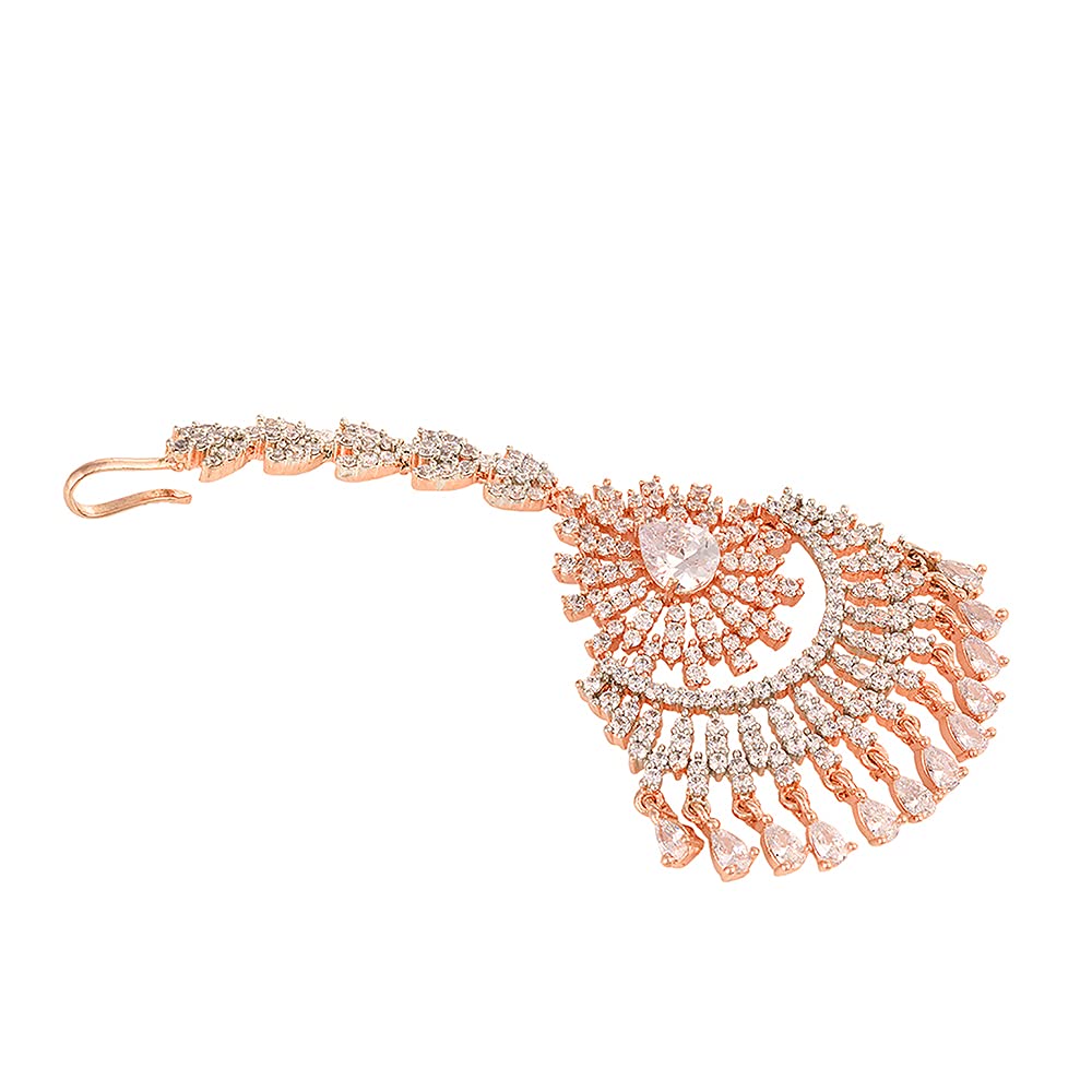 Saraf RS Jewellery-Rose AD studded Chandballi design Handcrafted Maang Tika