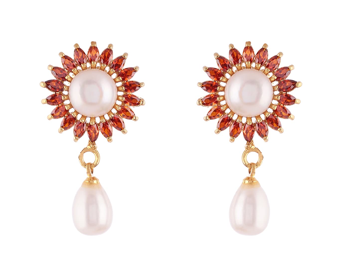 HYDERABAD JEWELS REAL NATURAL FRESH WATER DOUBLE LINE PEARLS SET FROM HYDERABAD FOR WOMEN (GARNET)