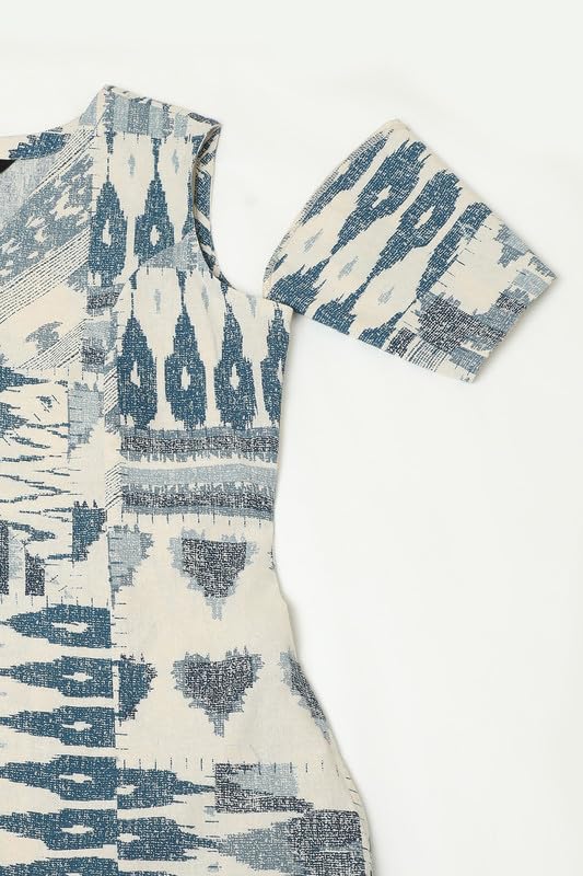 Soch Womens Beige Cotton Slub Abstract Print Dress