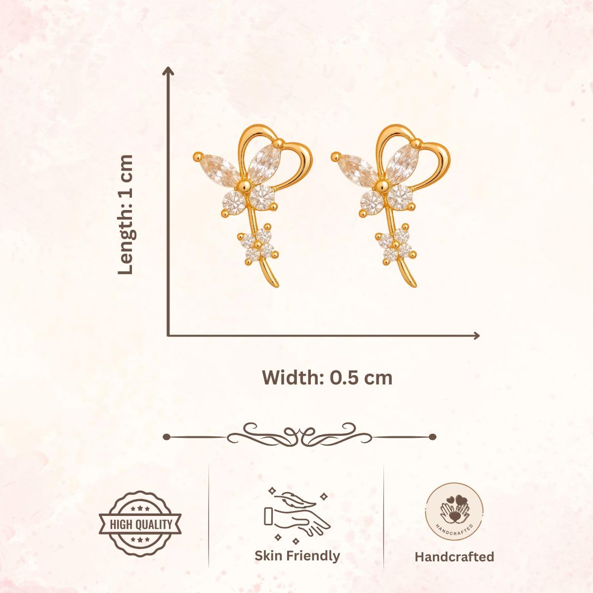 AccessHer Gold-Plated Butterfly Floral American Diamond Stud tops Earrings | Contemporary Mini Stud Jewellery For Gift | Lightweight Earrings for Women & Girls