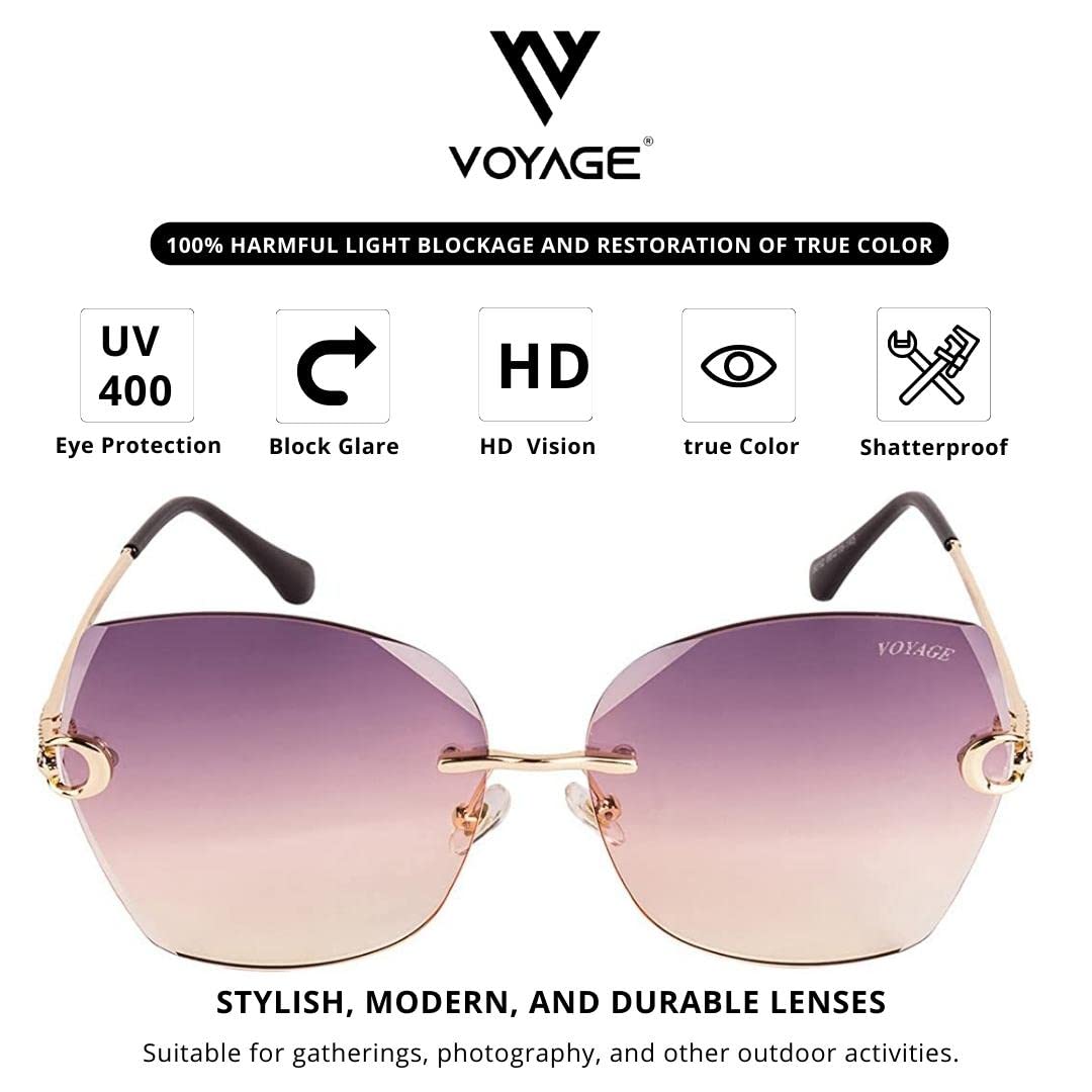 Voyage UV Protected Square Women Sunglasses - (Violet Lens | Golden Frame | S012MG2878Z)