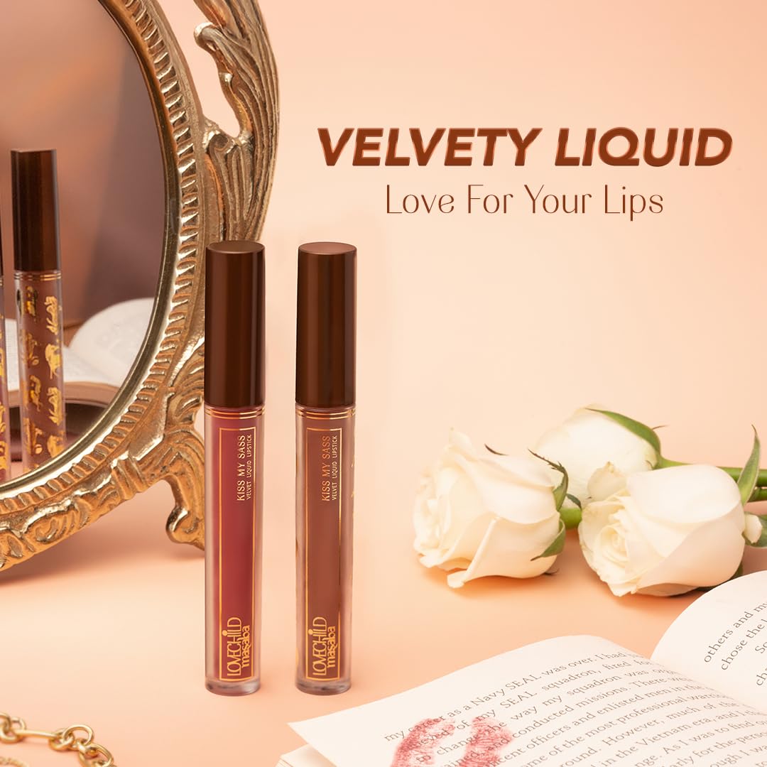 LoveChild Masaba Kiss My Sass Velvet Matte Lipstick (Burgundy Red), Intense Color, Transfer-Proof, Hydrating with Hyaluronic Acid, Long-Lasting & Lightweight, Smooth Glide Formula, OK Boomer! 3.5ml