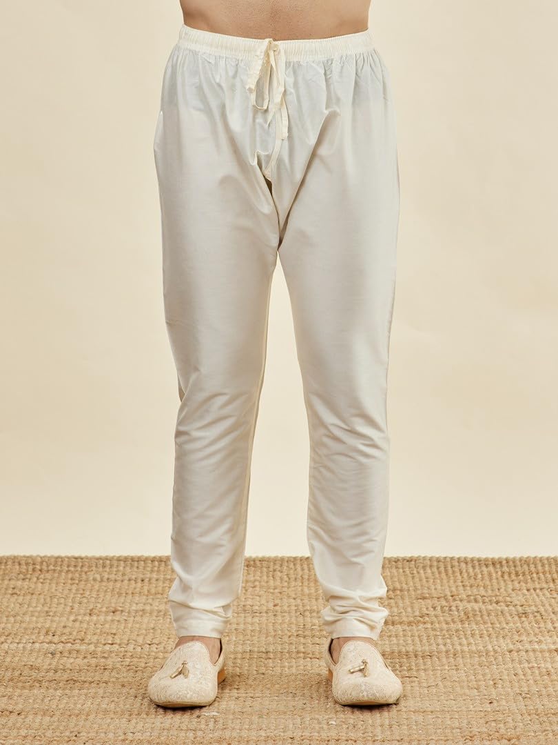 Manyavar Mens Cream Georgette Kurta Pyjama Set