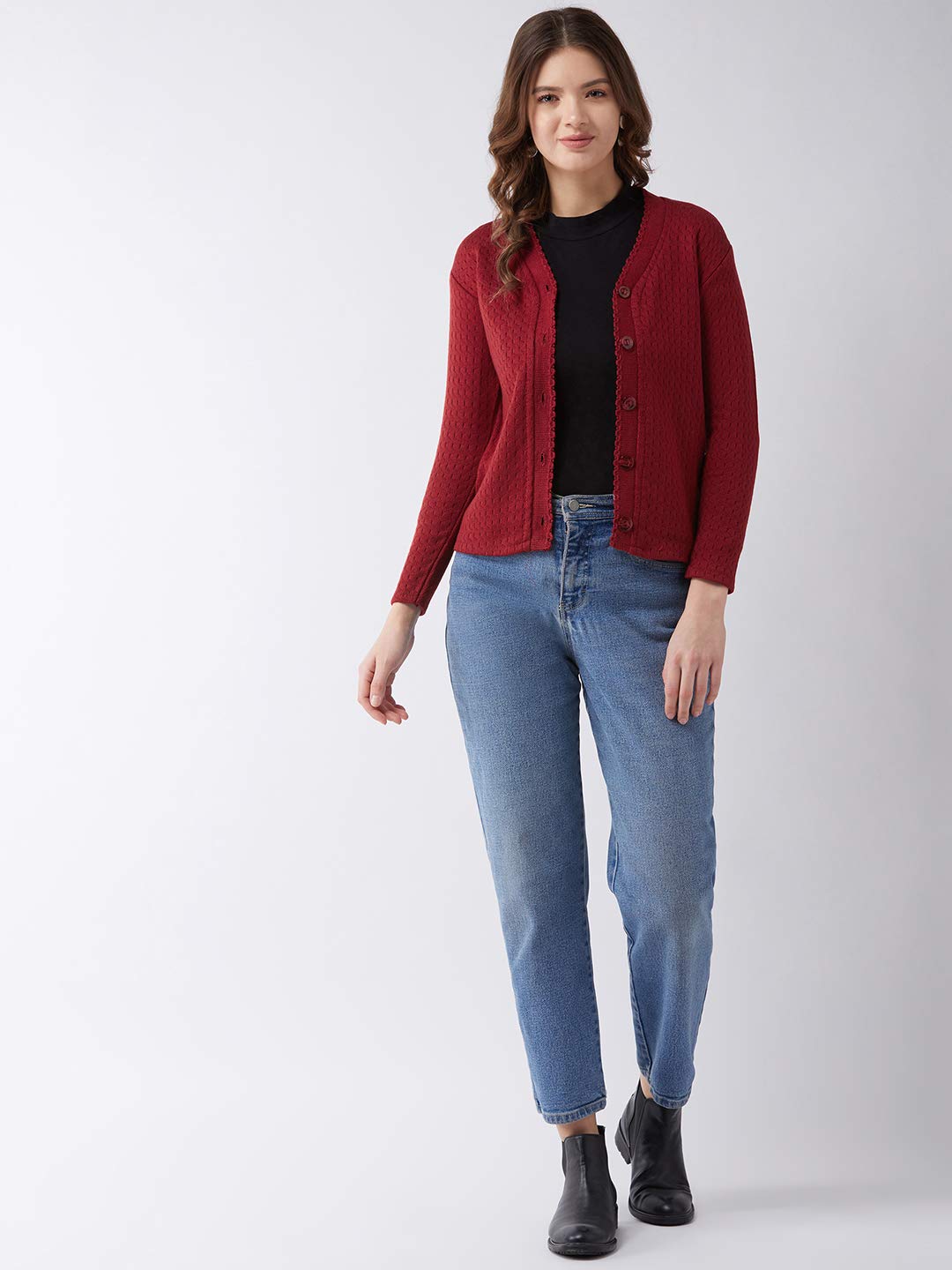 Pivl Self Design V Neck Casual Women Sweater (XX-Large, Maroon)