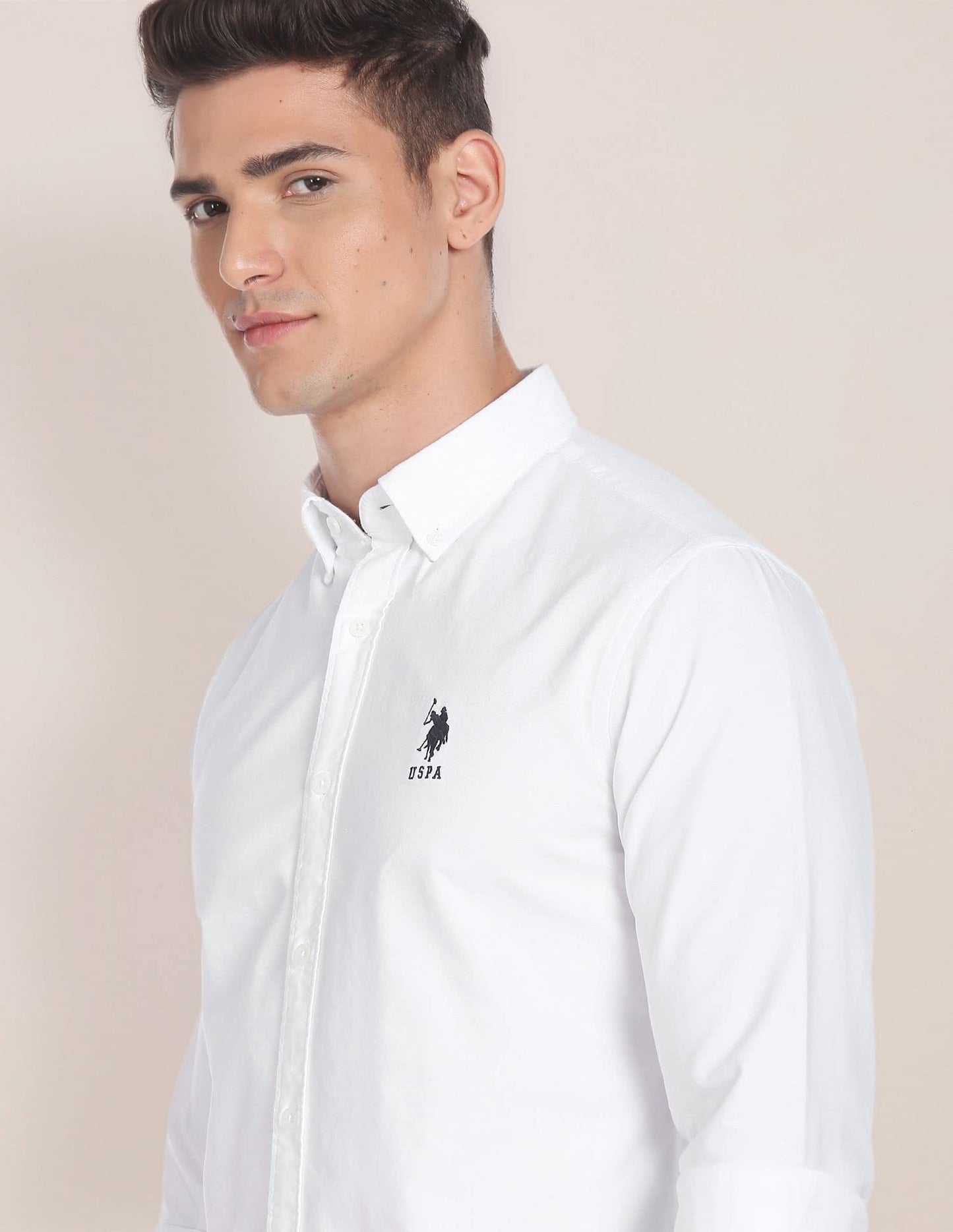 U.S. POLO ASSN. Mens Solid Fs Slim Fit Shirts (Usshtfx0104_White_M)