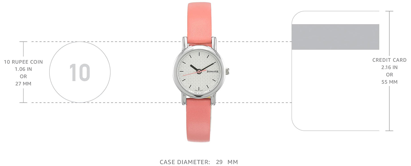 Sonata Splash White Dial Women Analog Watch with Leather Strap-NS8976SL15/NT8976SL15